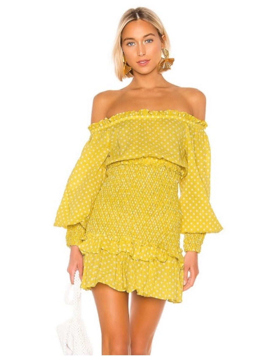 Alexis Yellow Off-Shoulder Polka Dot Mini Dress